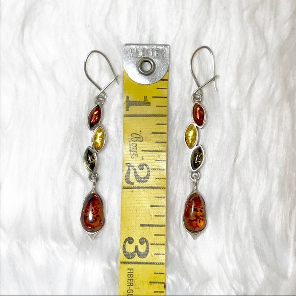 925 Sterling Genuine Mulicolor Green Yellow Honey Baltic Amber Dangle Ea… - Picture 7 of 8